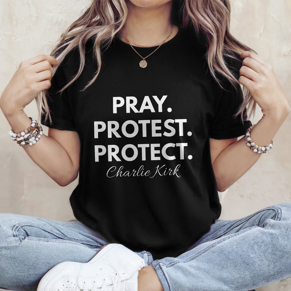 Pray. Protest. Protect - Justice For Charlie Kirk Dark Shirt LM32 65639