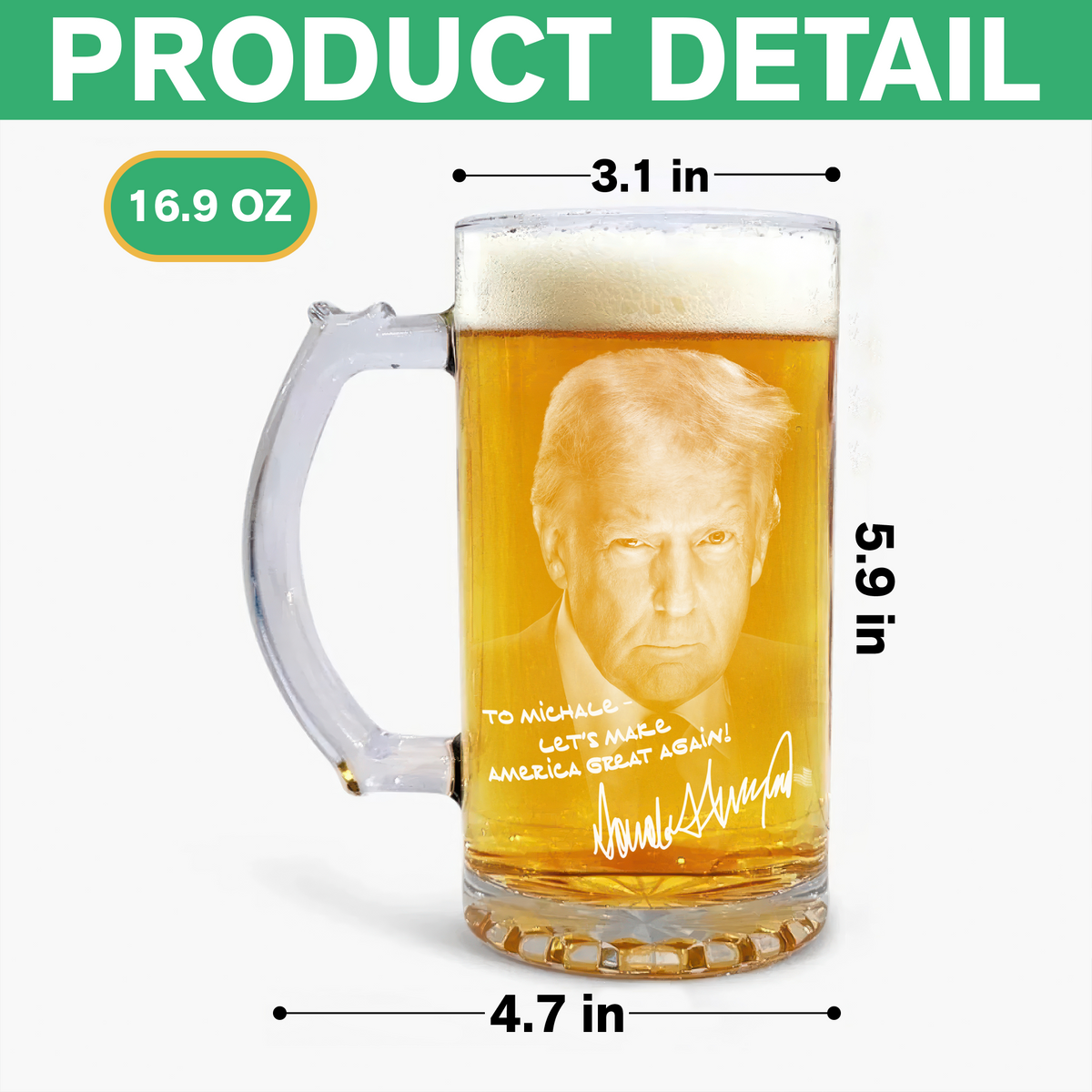 Personalized President Donald Trump Autographed Glass Beer Mug Father's Day Gift LM32 65347