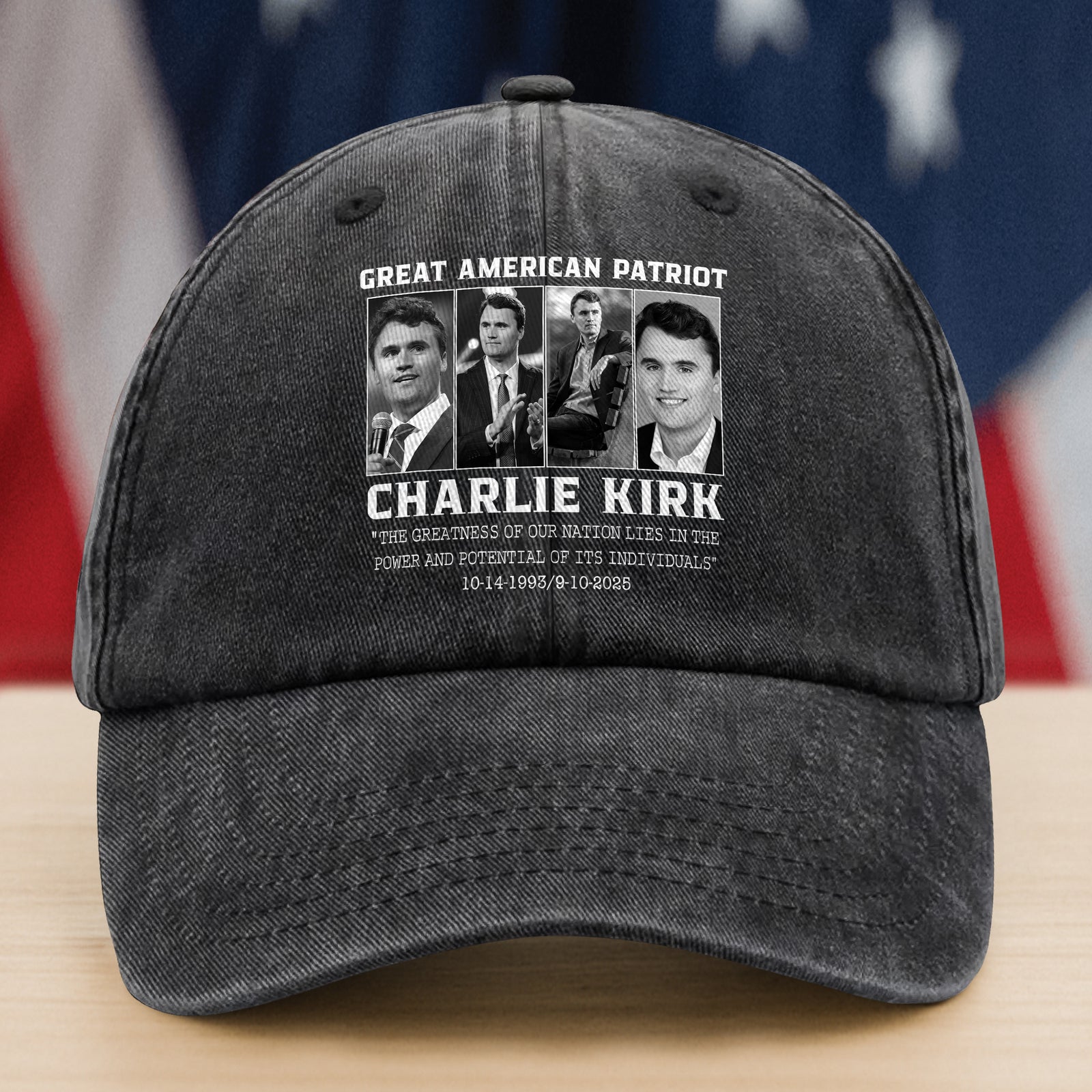 Prayers Up for Charlie Kirk Great America Patriot Washed Denim Baseball Cap HO82 65744