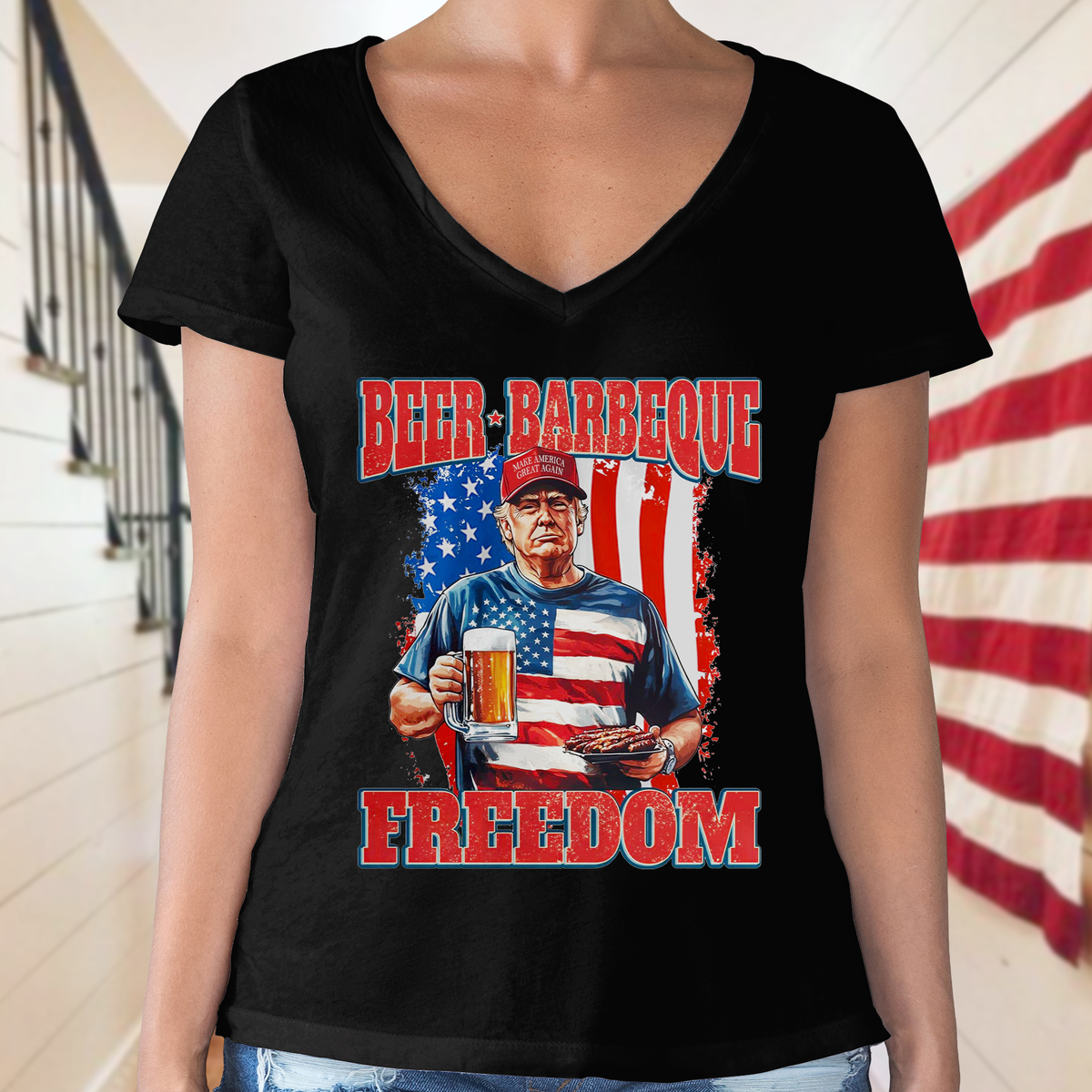 President Trump 4th of July Beer Barbeque Freedom Dark Shirt LM32 65361