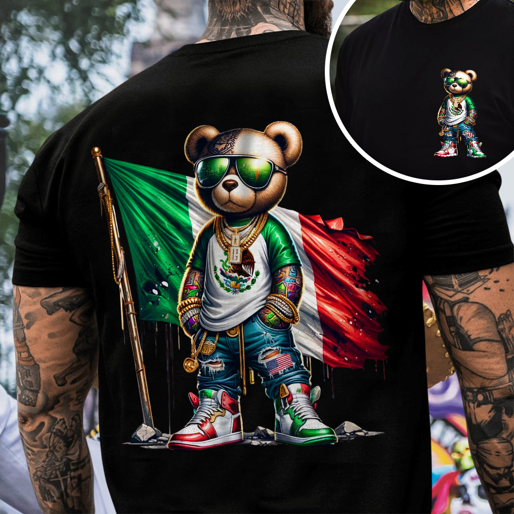 Mexico Flag Teddy, Cartoon Bear, Cool Mexican Flag Bear Front And Back Shirt HA75 63542