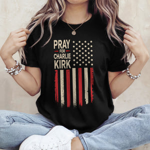 Distressed American Flag: Pray for Charlie Kirk Memorial Dark Shirt LM32 65617