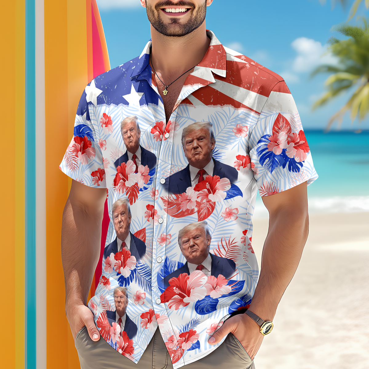 Custom Trump Photo Patriotic Hawaiian Shirt 4th of July Party Gift CH07 67356