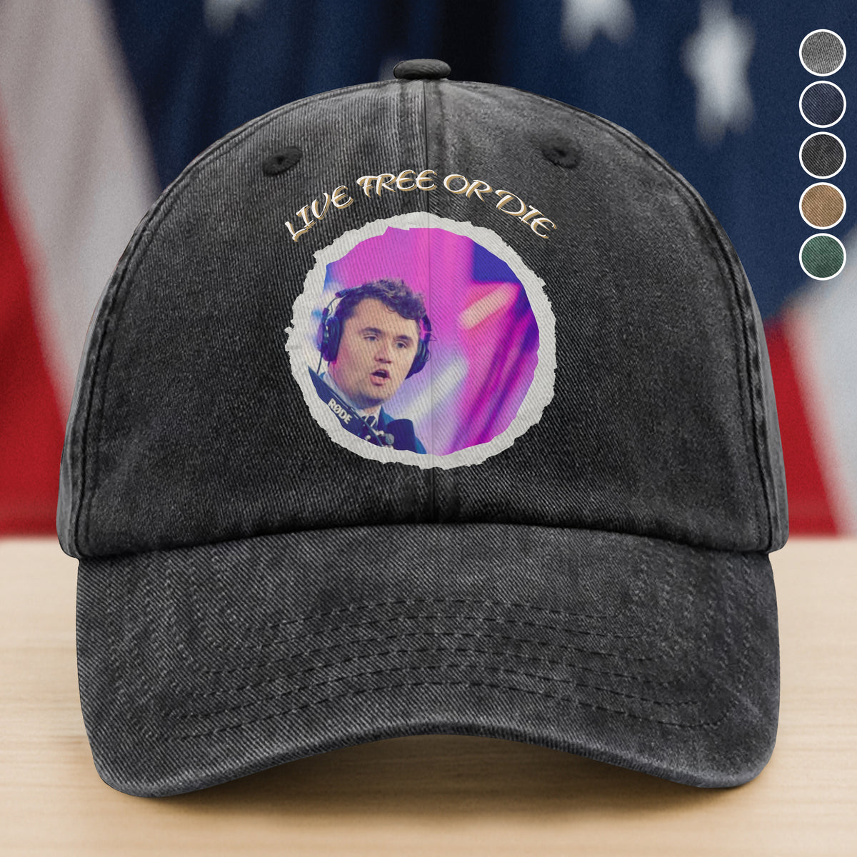 Charlie Kirk - Live Free Or Die Washed Denim Baseball Cap HO82 65792