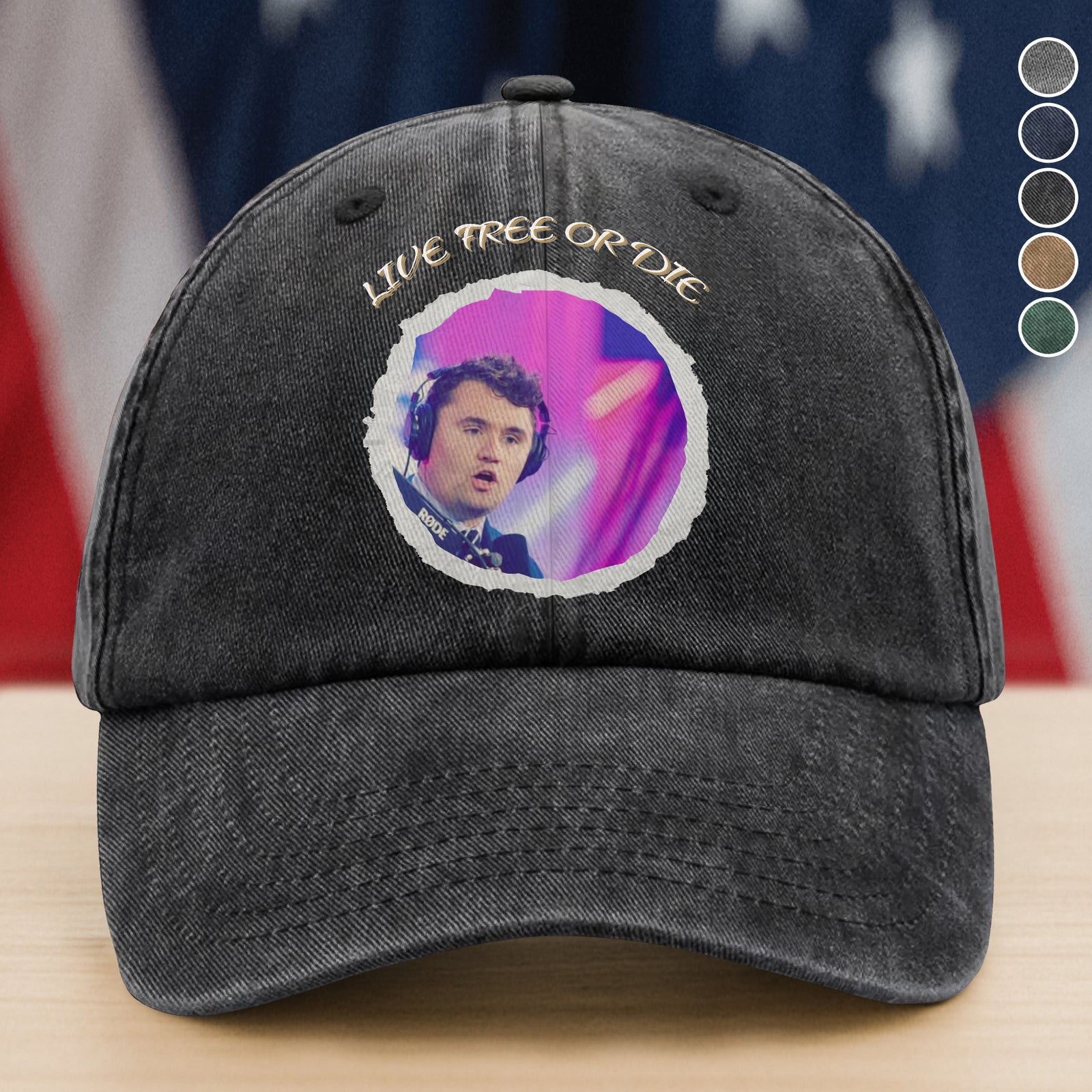 Charlie Kirk - Live Free Or Die Washed Denim Baseball Cap HO82 65792