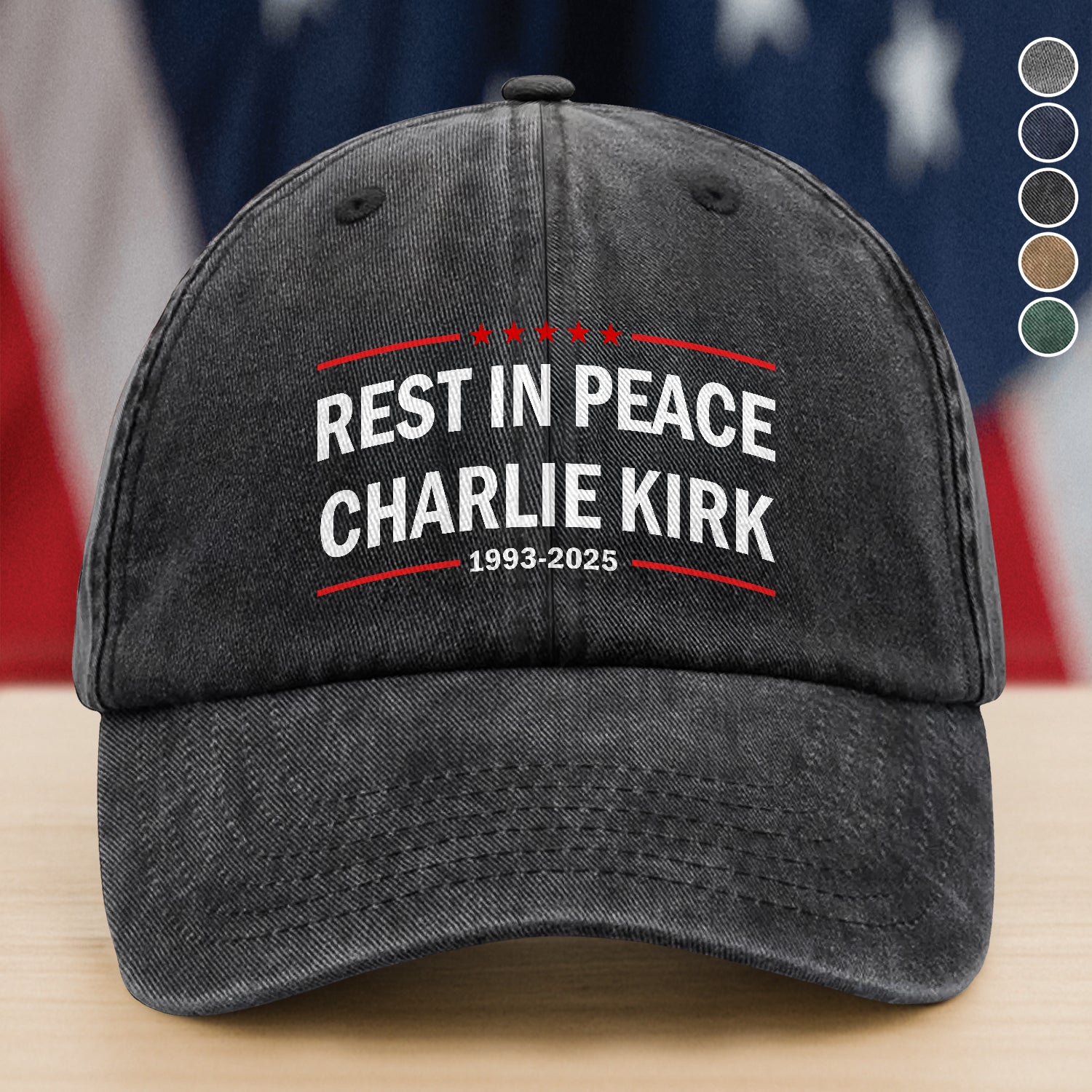 Rest In Peace Charlie Kirk Washed Denim Baseball Cap TH10 64483
