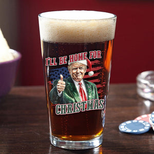 Trump I'll Be Home for Christmas - Trump With US Flag Beer Glass HA75 63714