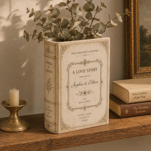 Custom Wedding A Love Story Toile De Jouy Ceramic Book Vase Bridal Shower Gift, Engagement Gift CH07 180122