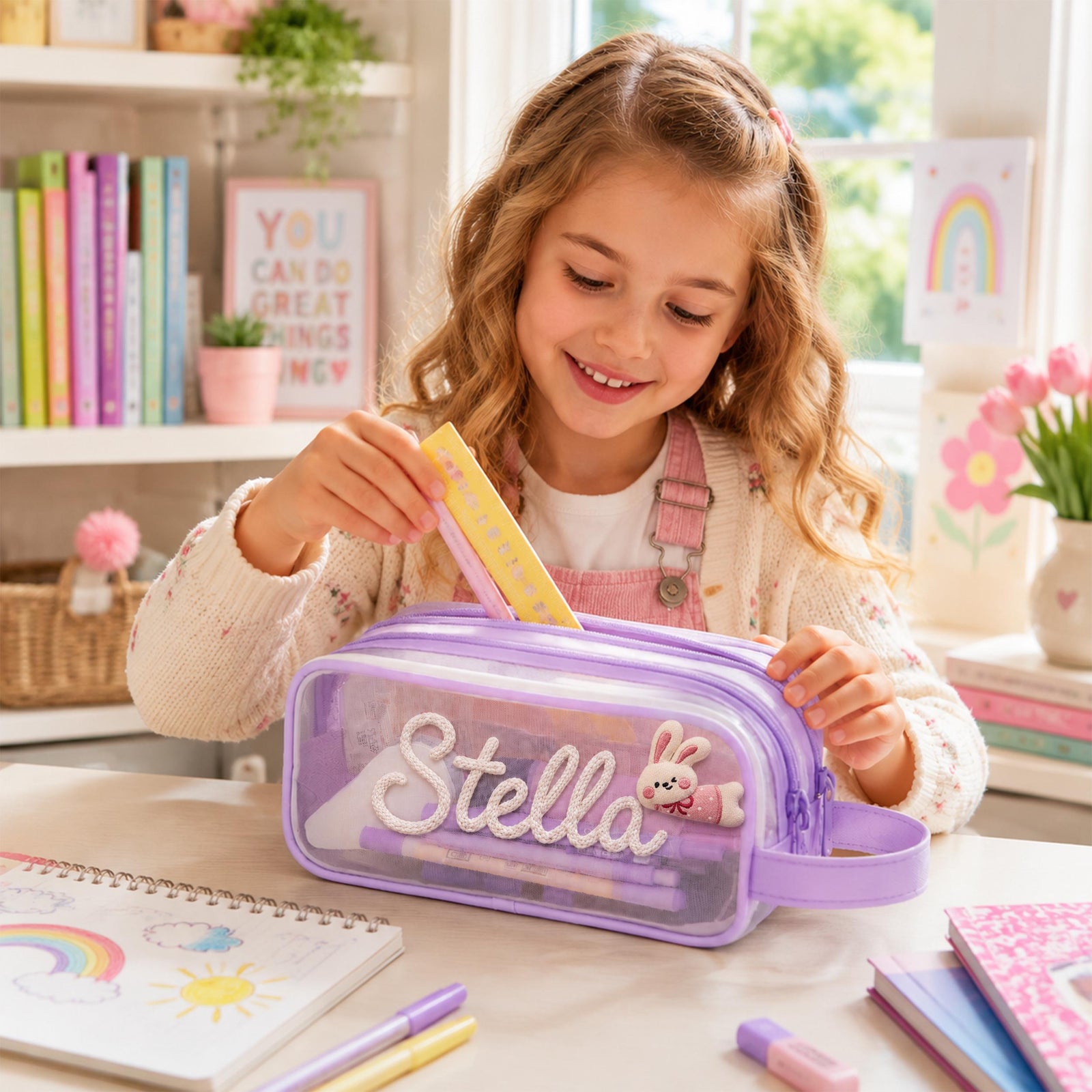 Custom Embroidered Name Double Layer Clear Pencil Case, Gift for Kids LM32 669573