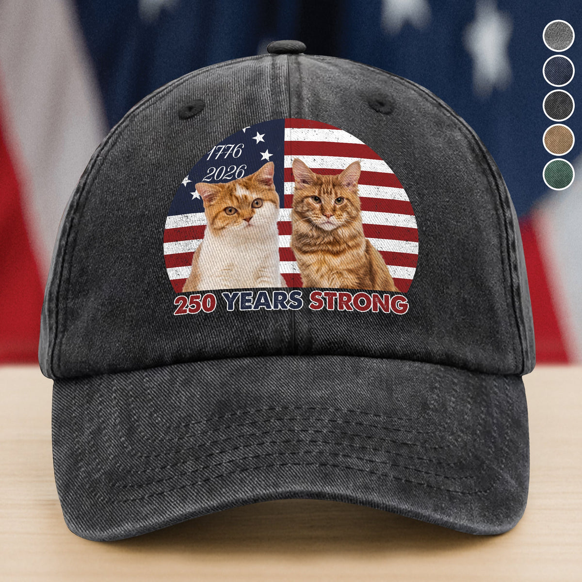 Custom Photo 250 Years Strong Dog Cat Vintage Retro Washed Denim Baseball Cap HO82 901284