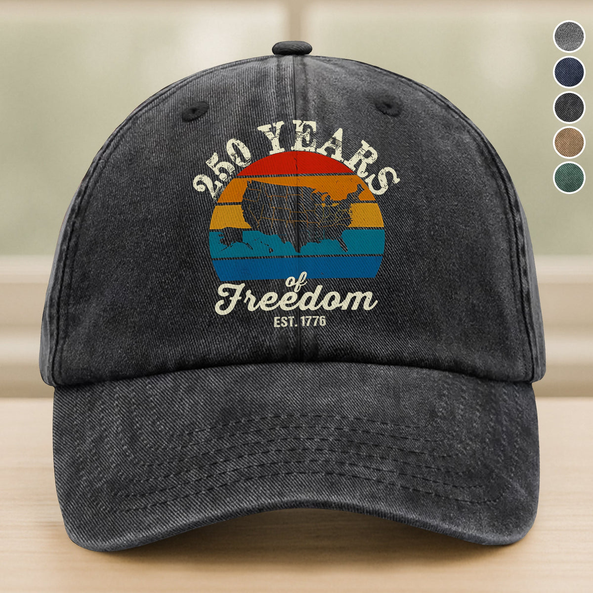 Custom Dog Photo 250 Years of Freedom EST. 1776 Washed Denim Baseball Cap LM32 895329