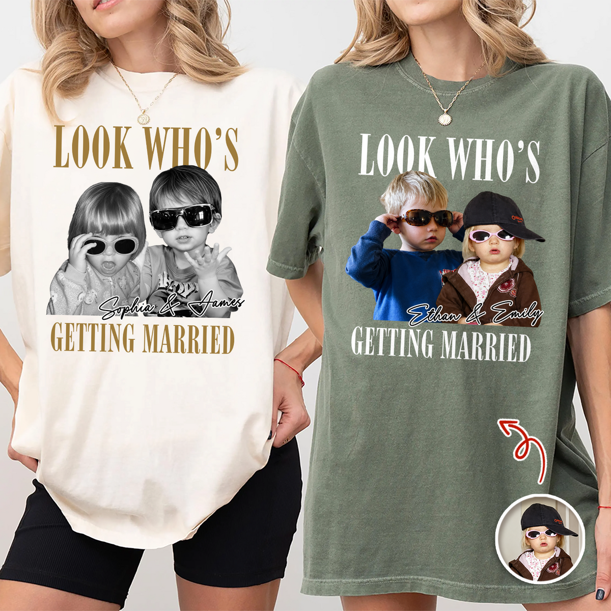 Look Who’s Getting Married Custom Groom & Bride Photo Name Comfort Shirt Personalized Funny Wedding Shirt CH07 180218