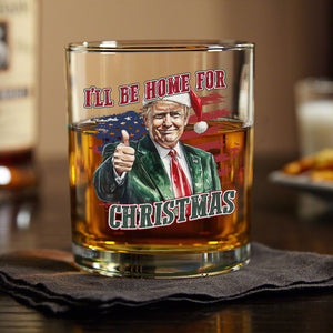 Trump I'll Be Home for Christmas - Trump With US Flag Rock Glass HA75 63710