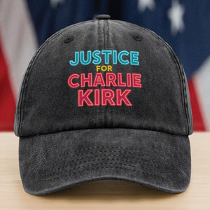 Justice For Charlie Kirk Support American Values Washed Denim Baseball Cap HO82 65980