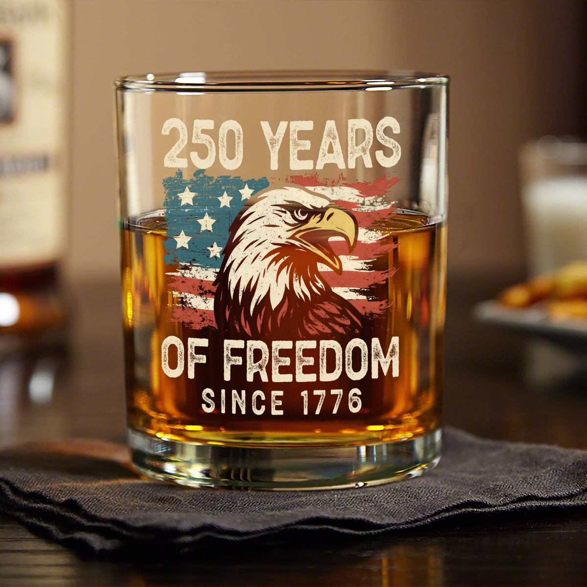250 Years Of Freedom Since 1776 USA Bald Eagle America Flag Whiskey Glass HA75 897376