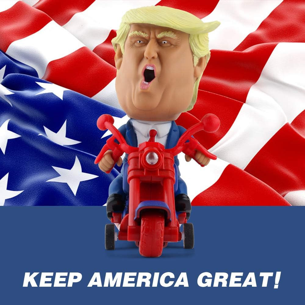 President Donald Trump 2024 Toy Figure Riding Motorcycle Funny Rev up Car Novelty Gag Gift for Trump Fans