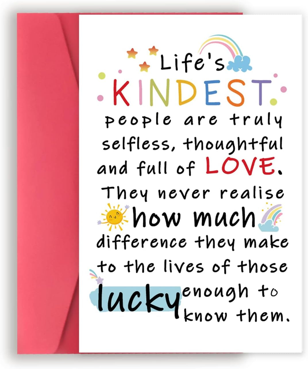 Cute Appreciation Card for Kindest Person, Great Thank You Card with Envelope for Women Men, Sweet Friendship Gift for Friends Classmates, Best Thank You Gift Ideas for Mom Dad