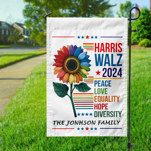 Custom Family Name Harris Walz 2024 Peace Love Equality Hope Diversity Garden Flag HO82 65050