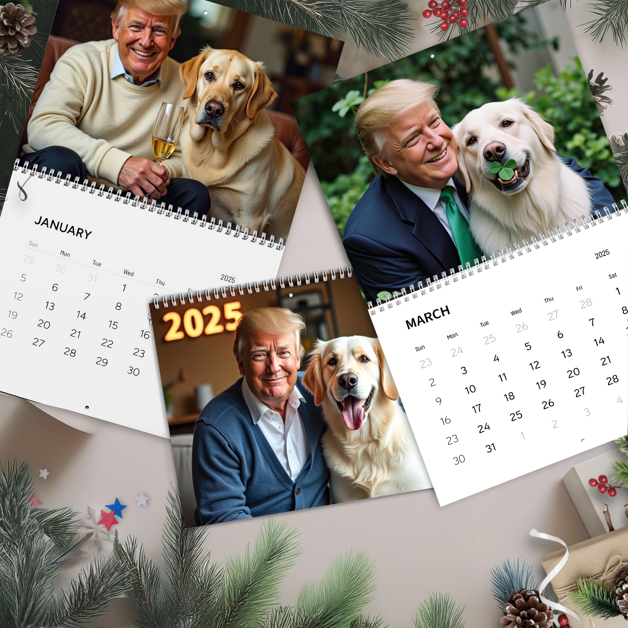 2025 Donald Trump with Dog Wall Calendar, MAGA, Trump Dog Lover Gift LM32 65211