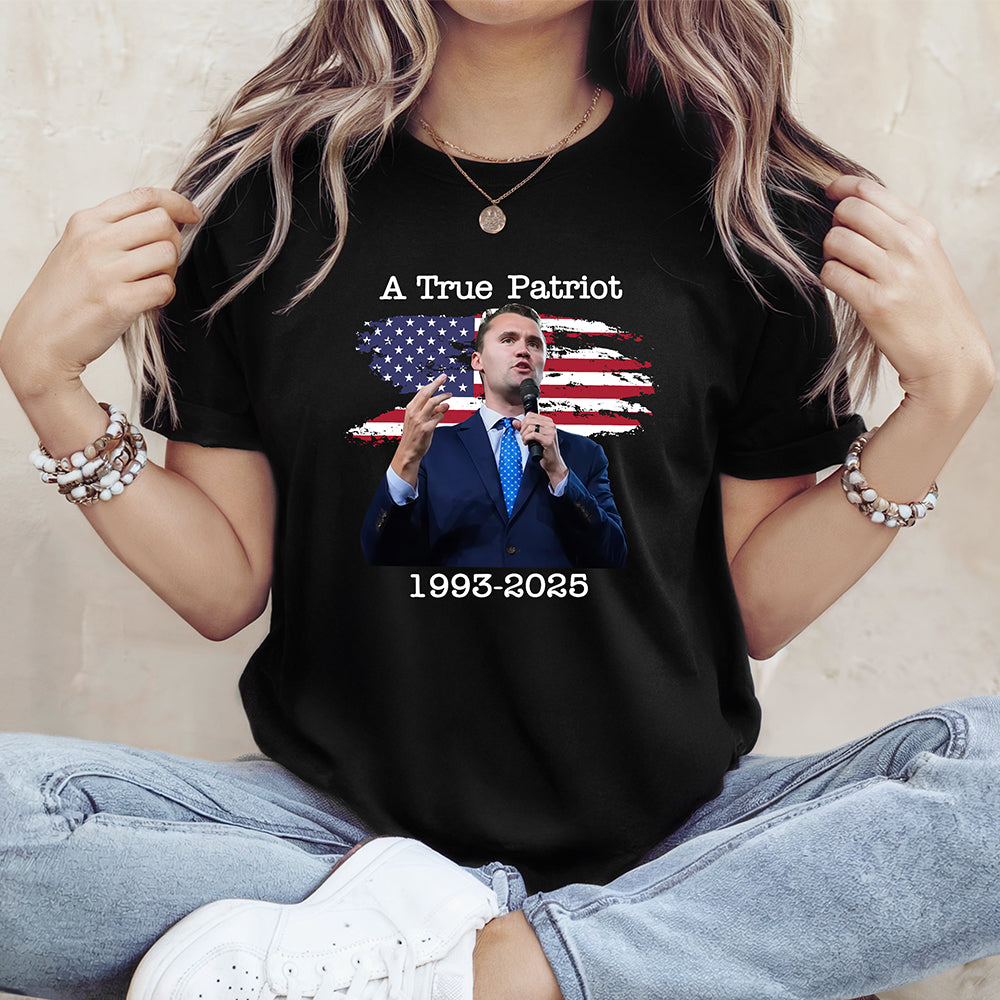 A True Patriot Charlie Kirk With US Flag Dark Shirt HO82 65904