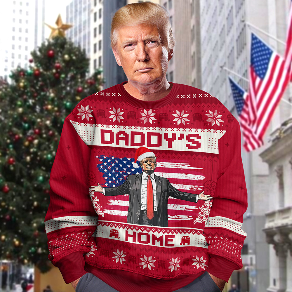 Custom The Wait Is Over Daddy’s Back US Election Trump 2024 All-Over-Print Ugly Sweater HO82 65462