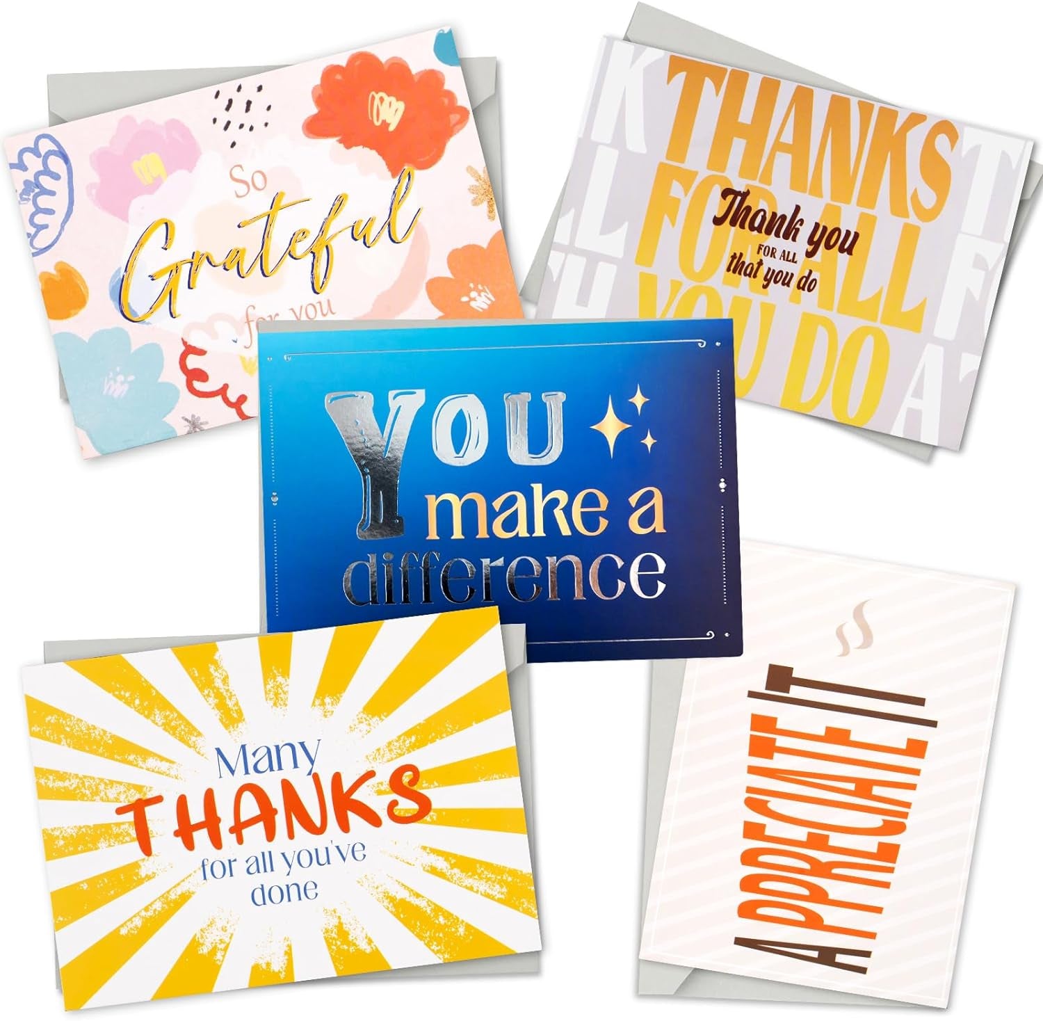 30 Teacher Appreciation Cards Bulk with Envelopes - Teacher Thank You Cards 300GSM Blank Greeting Cards for Teachers, Employees, Nurse, Volunteers and Doctor
