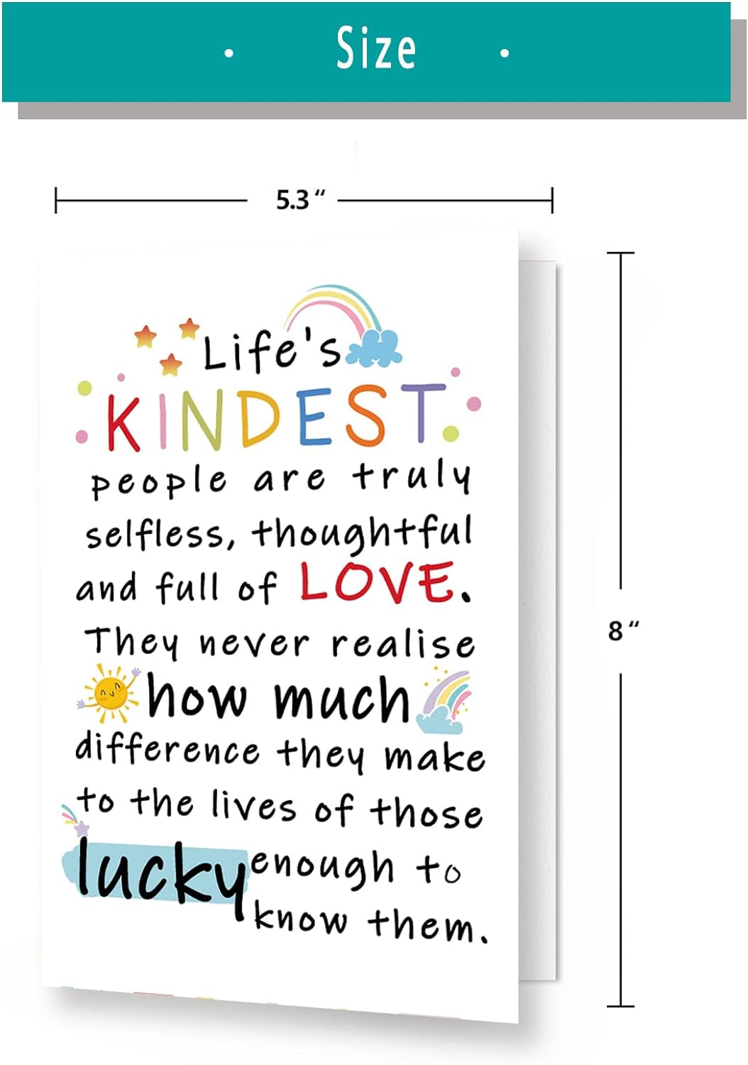 Cute Appreciation Card for Kindest Person, Great Thank You Card with Envelope for Women Men, Sweet Friendship Gift for Friends Classmates, Best Thank You Gift Ideas for Mom Dad