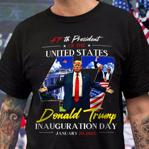 President Donald Trump In White House Inauguration Day 47th USA Flag Dark Shirt HO82 65664