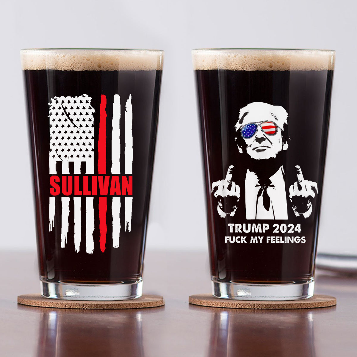 Firefighter For President Donald Trump 2024 Middle Finger Print Beer Glass HO82 62864