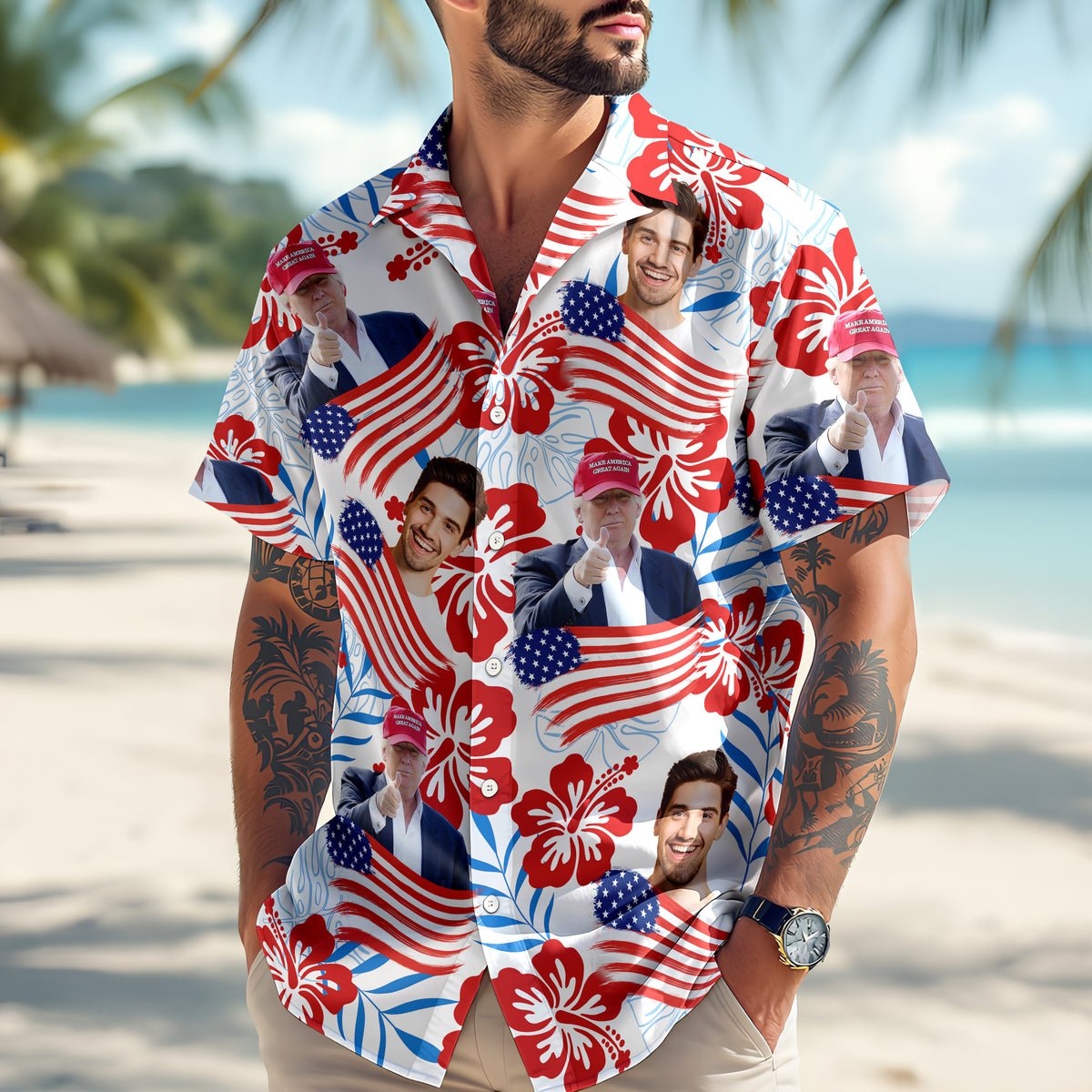 Custom Photo Trump America Flag July Independence Day Hawaii Shirt LM32 65353