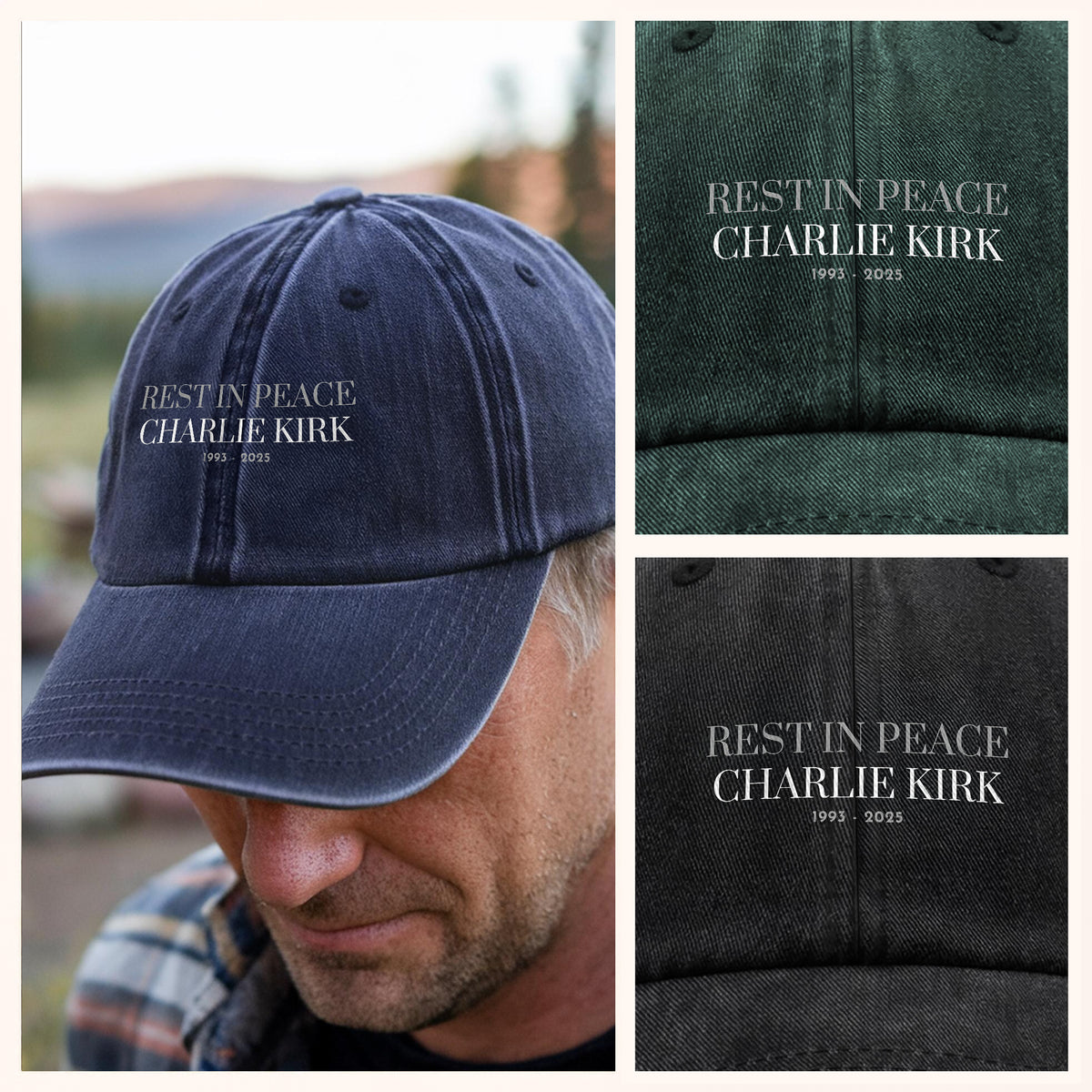 Rest In Peace Charlie Kirk 1993 - 2025 Washed Denim Baseball Cap HO82 65848
