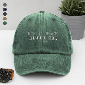 Rest In Peace Charlie Kirk 1993 - 2025 Washed Denim Baseball Cap HO82 65848