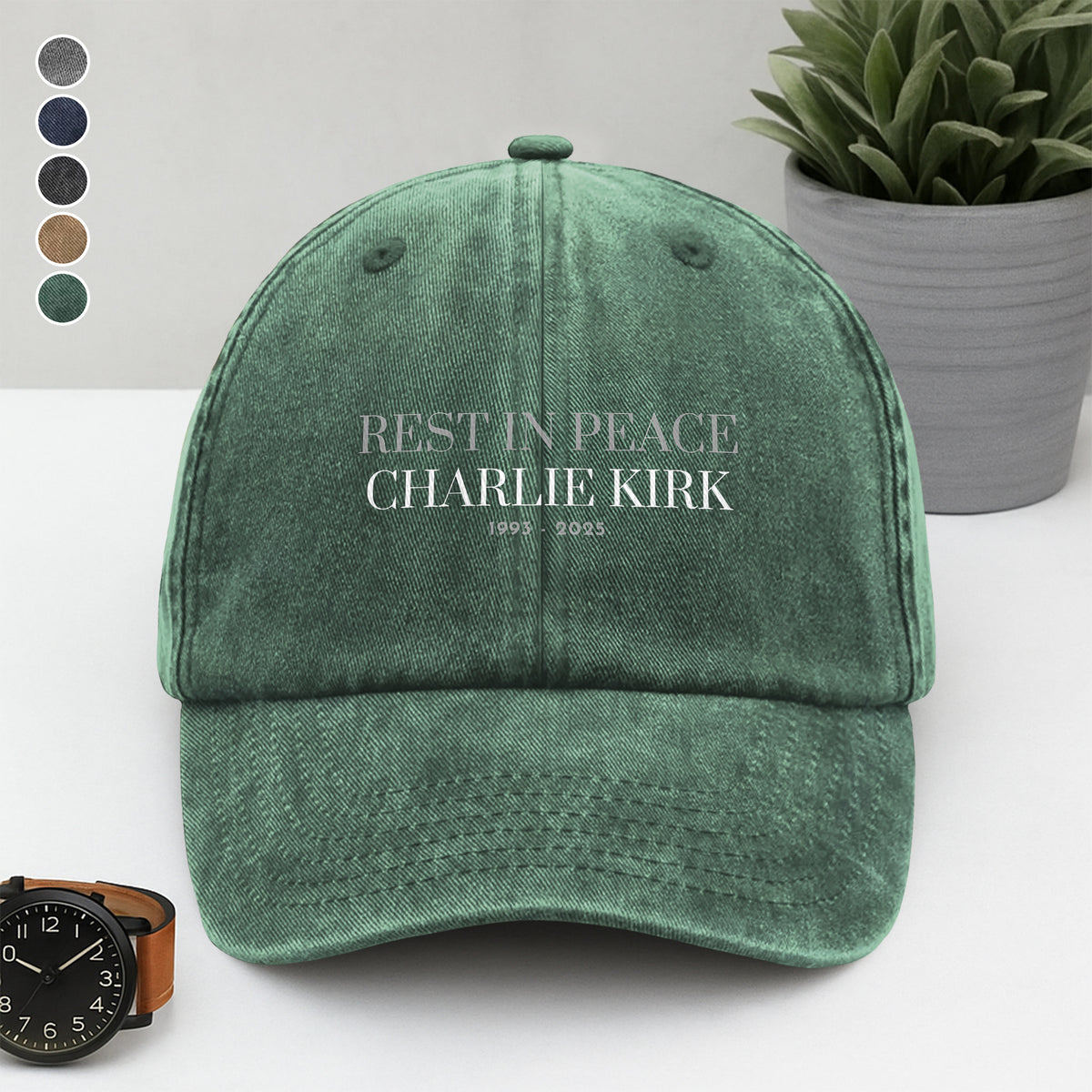Rest In Peace Charlie Kirk 1993 - 2025 Washed Denim Baseball Cap HO82 65848