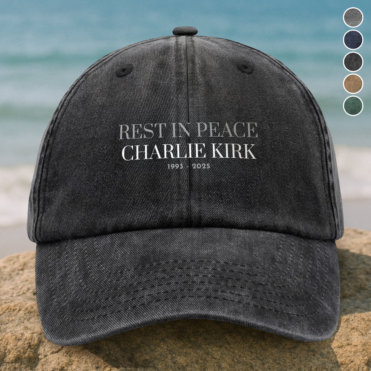Rest In Peace Charlie Kirk 1993 - 2025 Washed Denim Baseball Cap HO82 65848