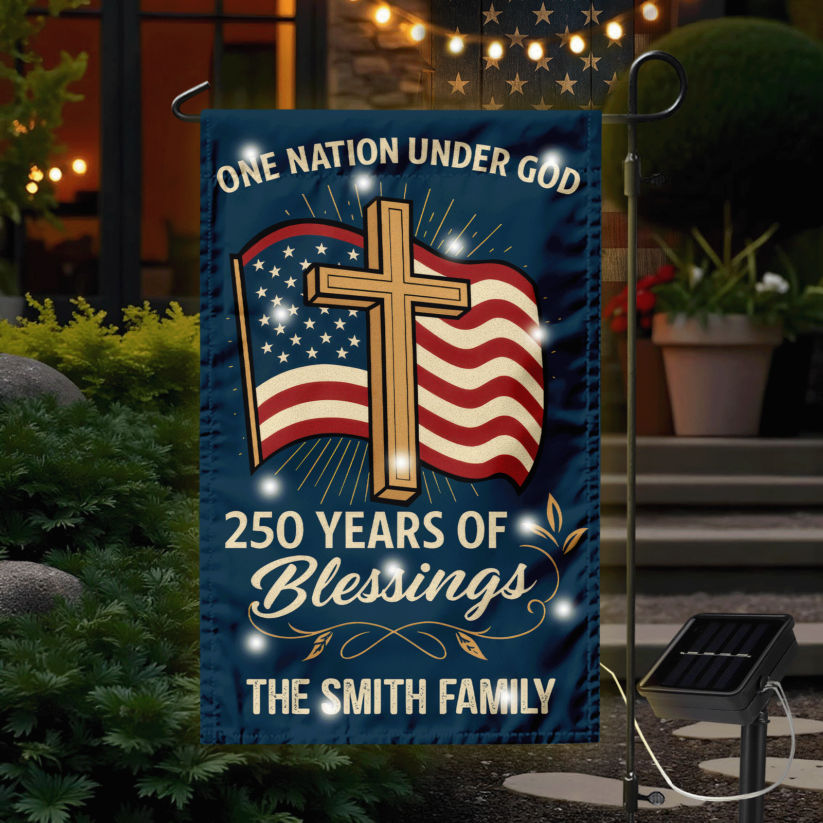 Custom Family Name Blessings America One Nation Under God LED Garden Flag LM32 895779