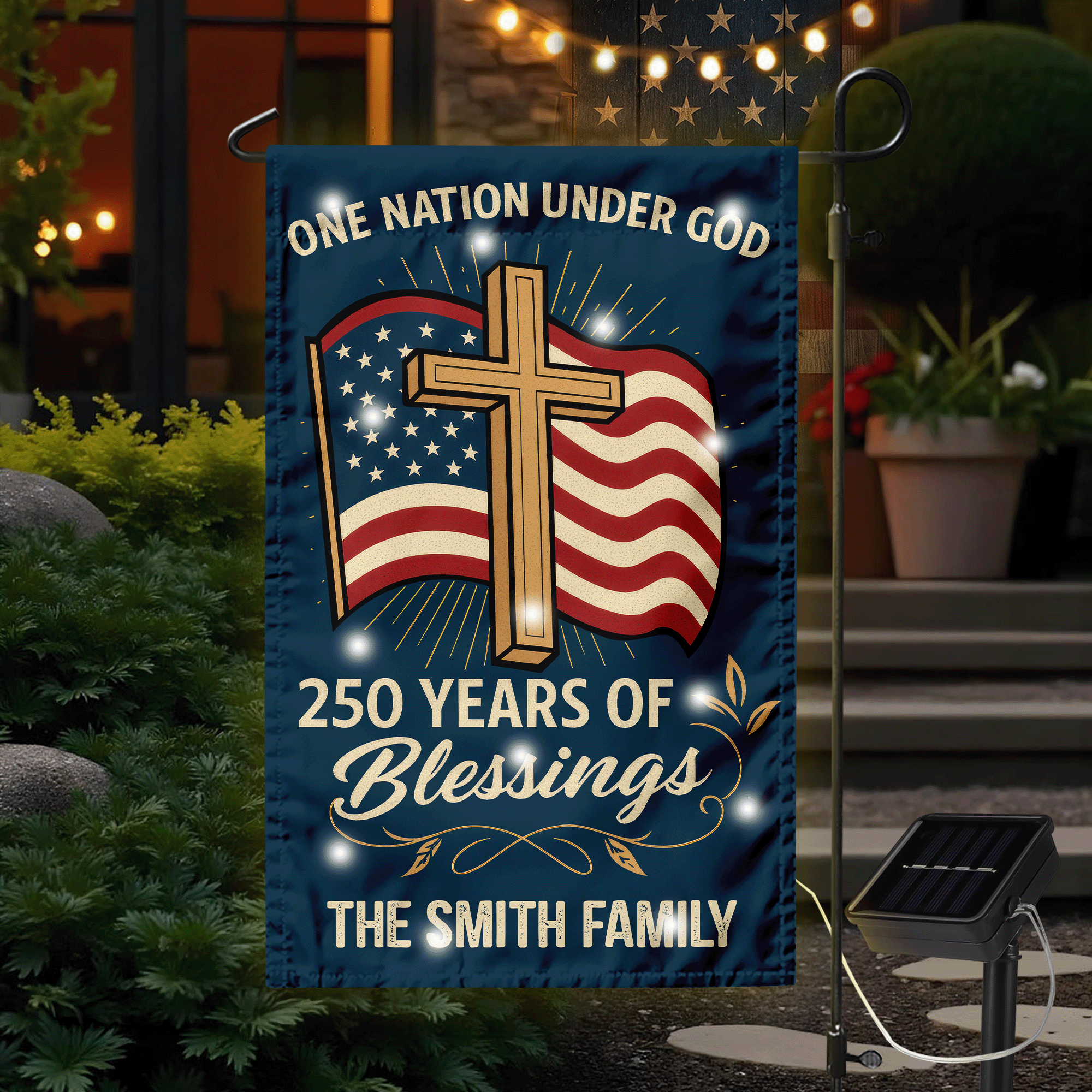 Custom Family Name Blessings America One Nation Under God LED Garden Flag LM32 895779