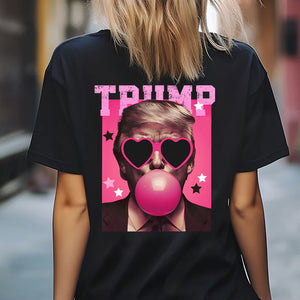 Funny Donald Trump Blowing Bubble Gum Pink Sun Glasses Backside Dark Shirt LM32 65189