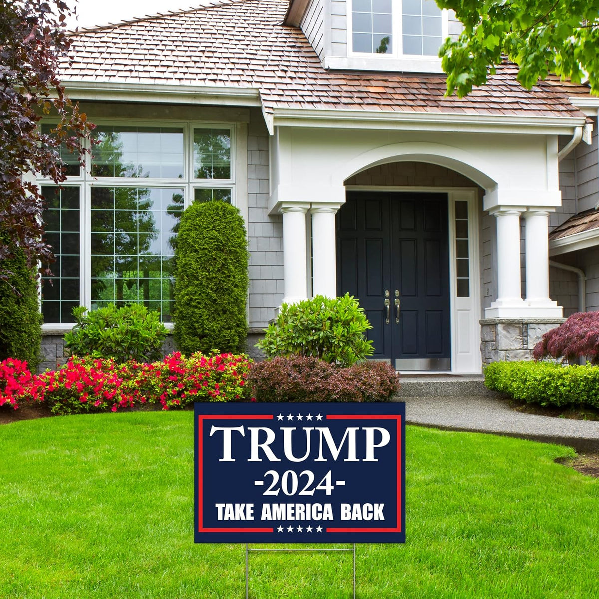 Trump 2024 Yard Sign Take America Back Blue Lawn Rally Placard Outdoor Decoration 18" X 12" Double Sided Print with H-Stake USA Made