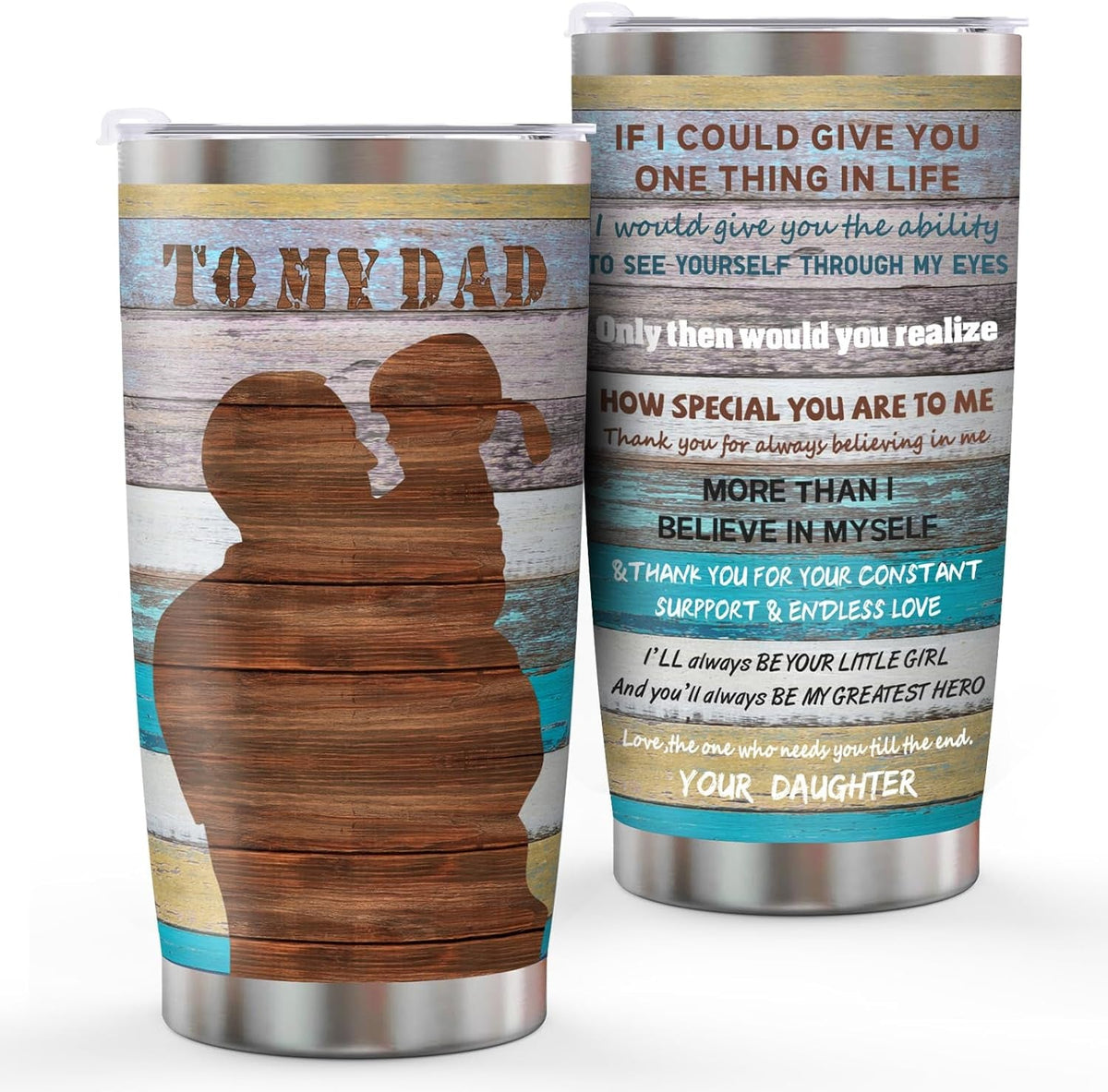 Fathers Day Dad Gifts from Daughter Son Wife, 20Oz Tumbler Coffee Travel Cup with Straws Lids - Birthday Christmas Anniversary Presents Idea for New Dad Bonus Dad Stepdad Papa Father in Law Husband