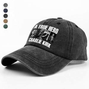A True Hero Charlie Kirk Rest In Peace Washed Denim Baseball Cap HO82 65770
