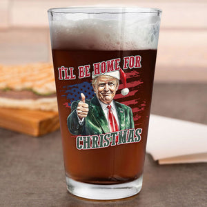 Trump I'll Be Home for Christmas - Trump With US Flag Beer Glass HA75 63714