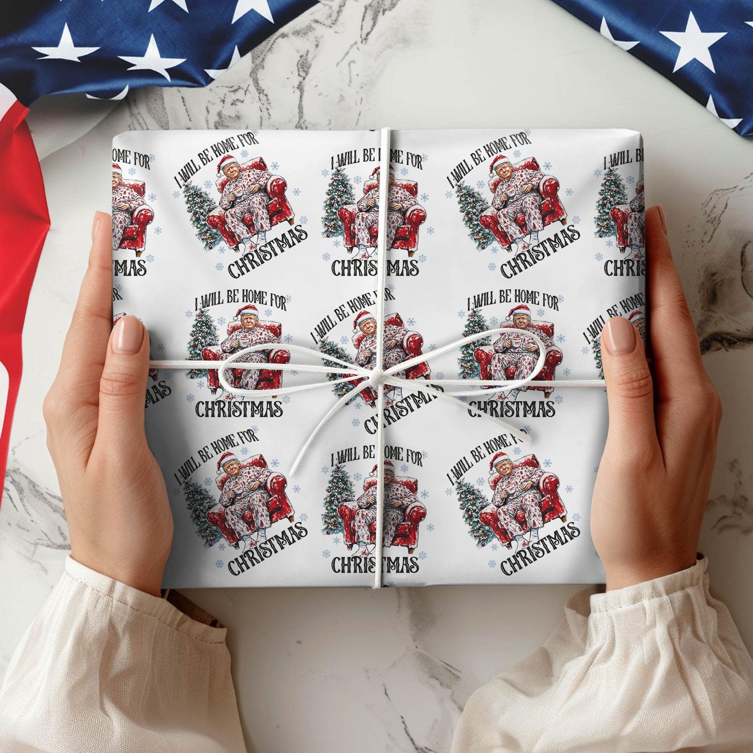 Trump I'll Be Home For Christmas 2024 Wrapping Paper LM32 65009