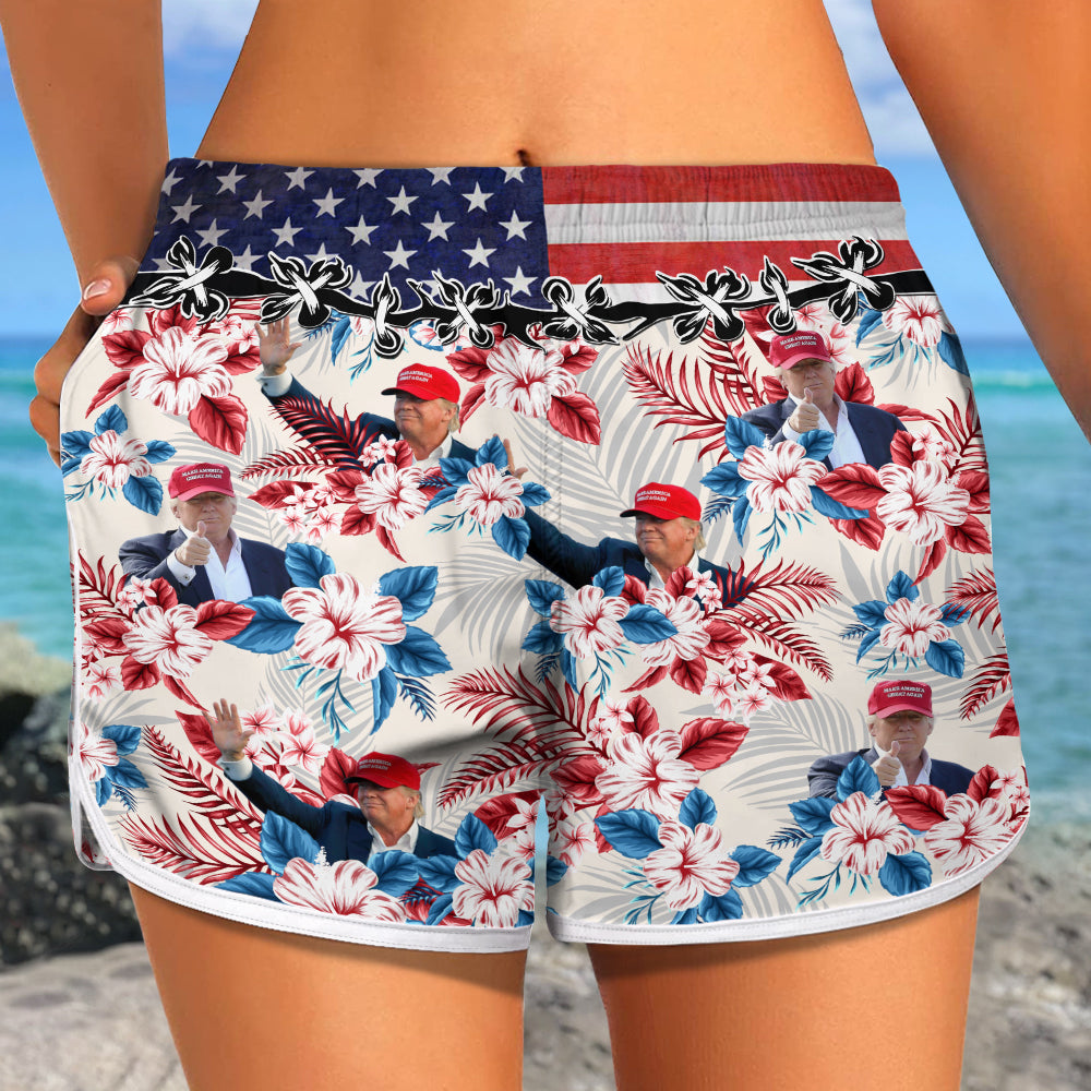 Custom Funny Donald Trump Portrait Women's Beach Short N304 62474