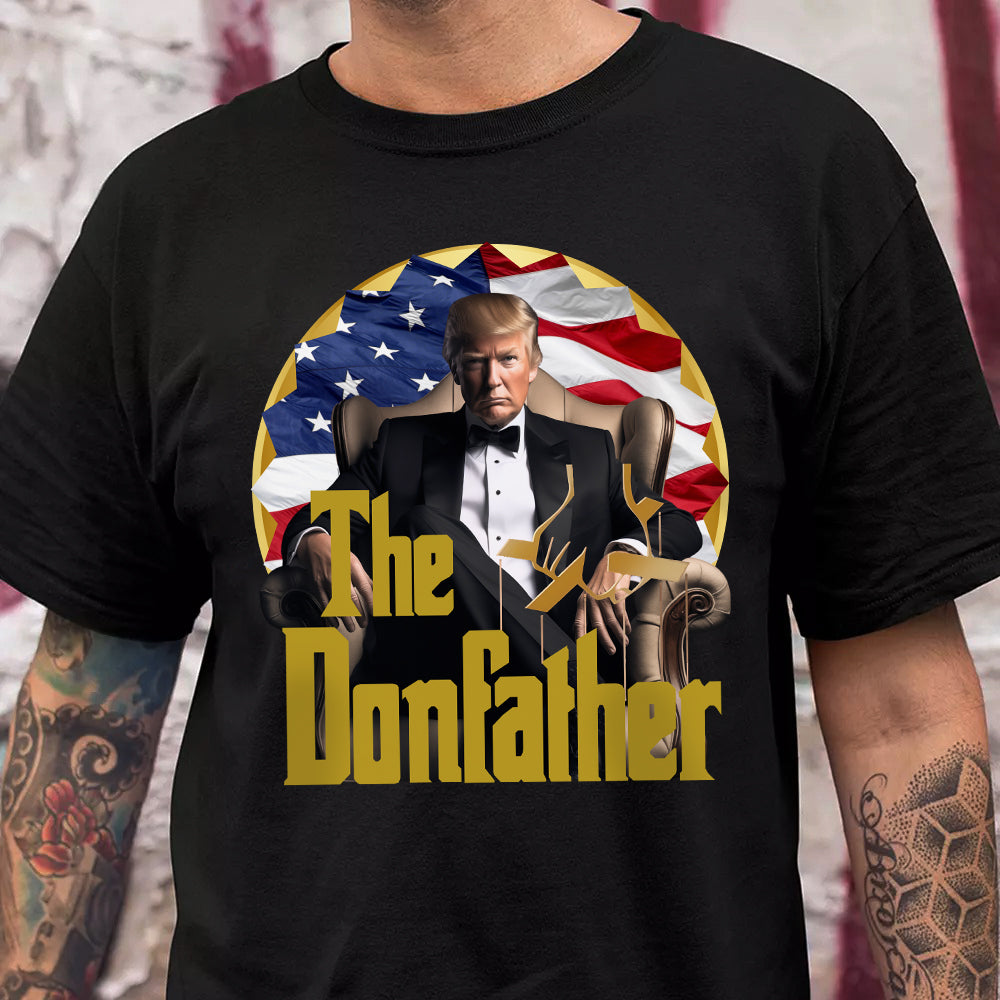 The Donfather Trump With US Flag Dark Shirt HO82 62890