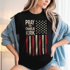 Distressed American Flag: Pray for Charlie Kirk Memorial Dark Shirt LM32 65617