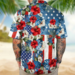 Custom Photo Trump American Flag Tropical Independence Day Hawaii Shirt N304 62557