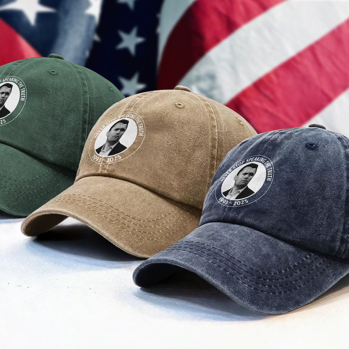 Never Stop Speaking The Truth 1993-2025 Charlie Kirk Washed Denim Baseball Cap HO82 65824