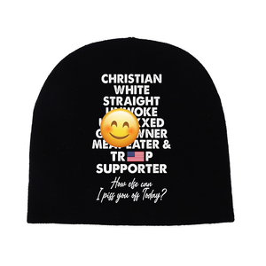 Trump Supporter Christian White Straight Un**ke Un**xxed Short Beanie Hat TH10 63327