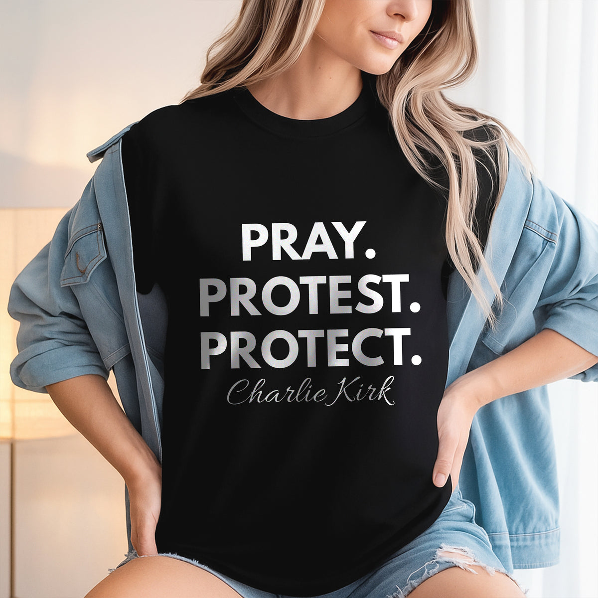 Pray. Protest. Protect - Justice For Charlie Kirk Dark Shirt LM32 65639