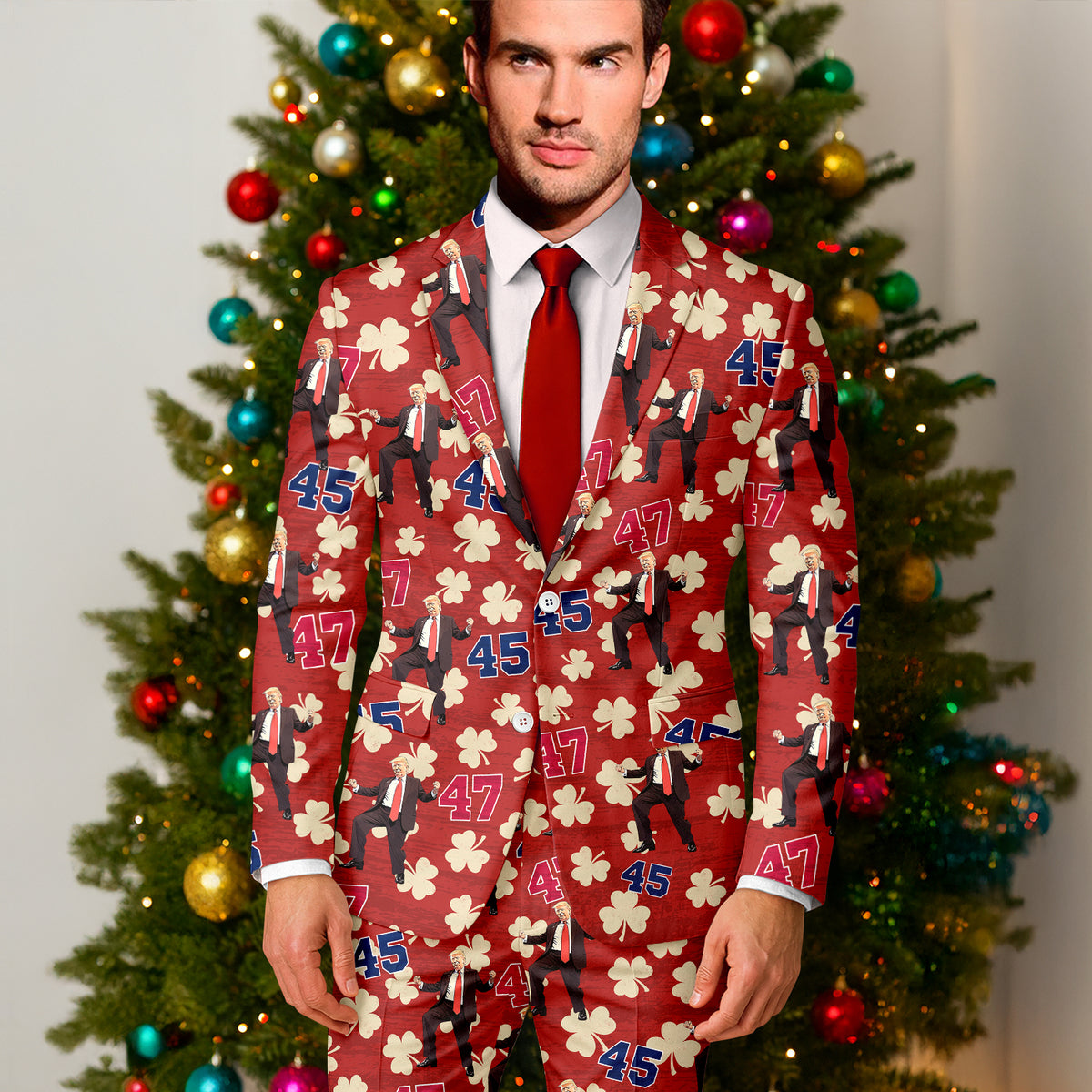 Custom Trump 45-47 Shamrock Patrick's Day Men's Suit HO82 66030